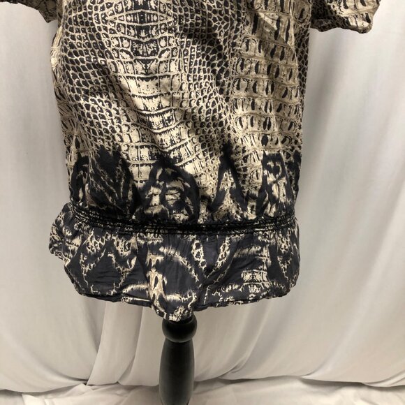 Nine West Top Womens Size Medium Beige Black Elastic Hemline Lightweight Cotton - Picture 3 of 9